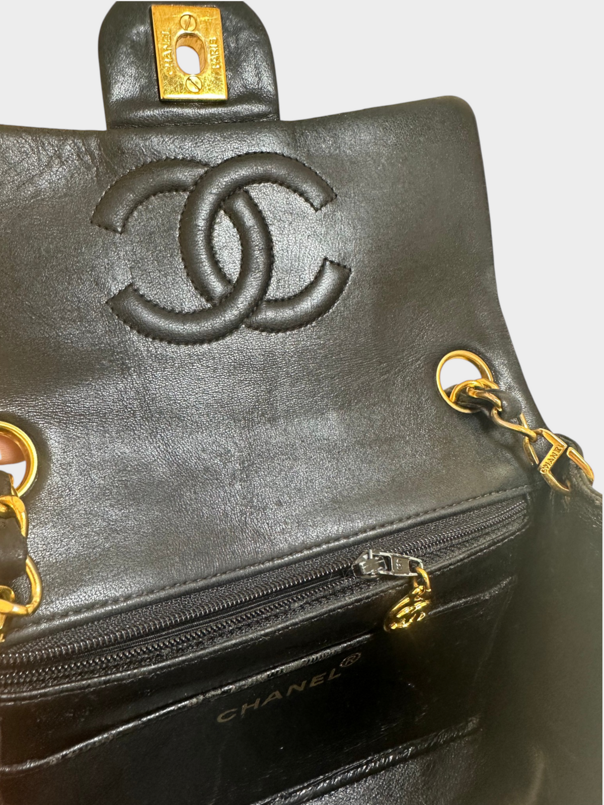 Chanel Chain Shoulder Bag Mini Matelasse Coco Mark Lambskin Leather Black with Gold Hardware
