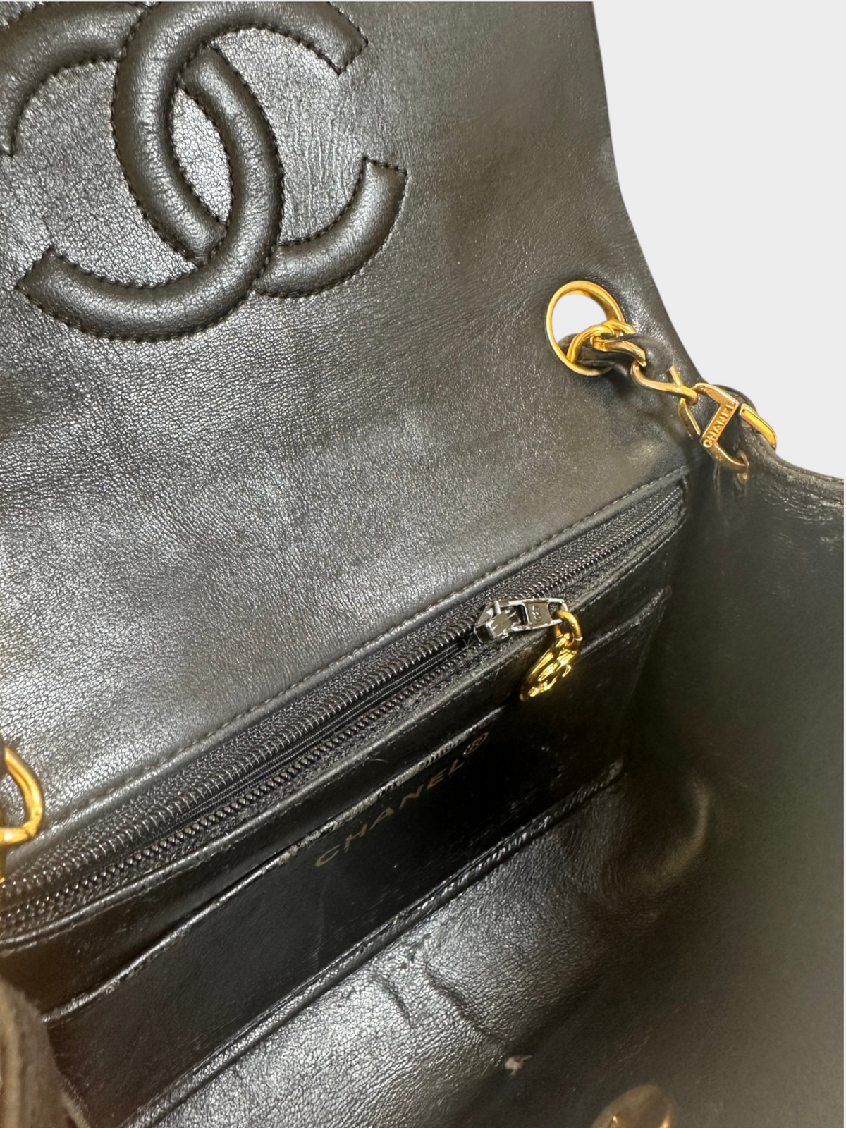 Chanel Chain Shoulder Bag Mini Matelasse Coco Mark Lambskin Leather Black with Gold Hardware