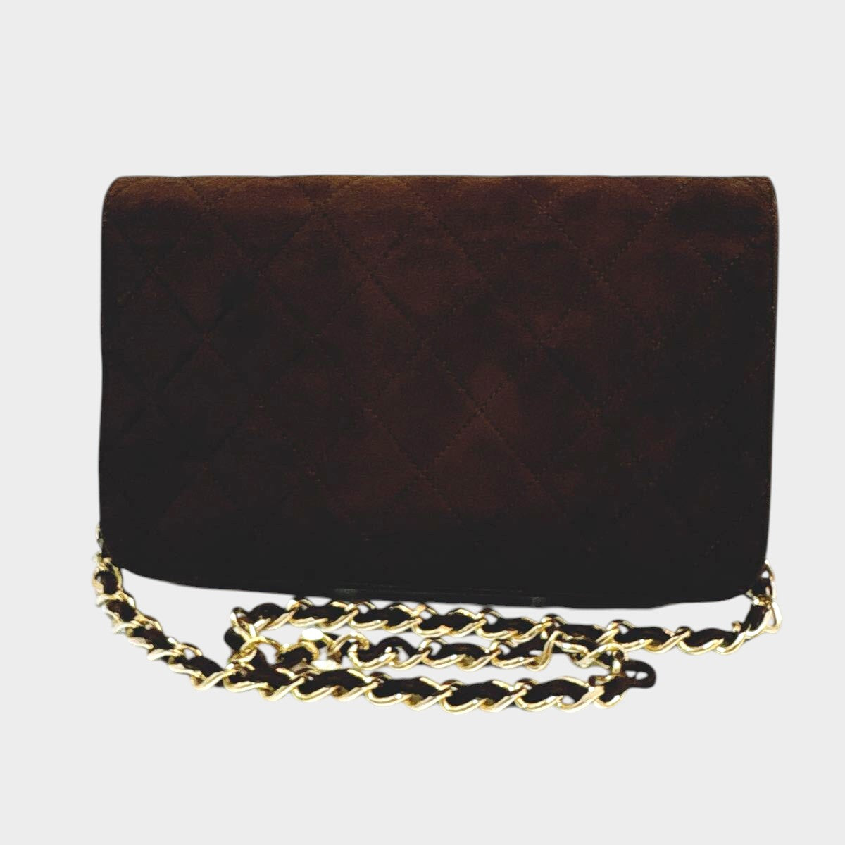 Good condition Matelassé chain shoulder bag, suede, compact size, Coco Mark, dark brown, one-shoulder style, slightly flawed.
