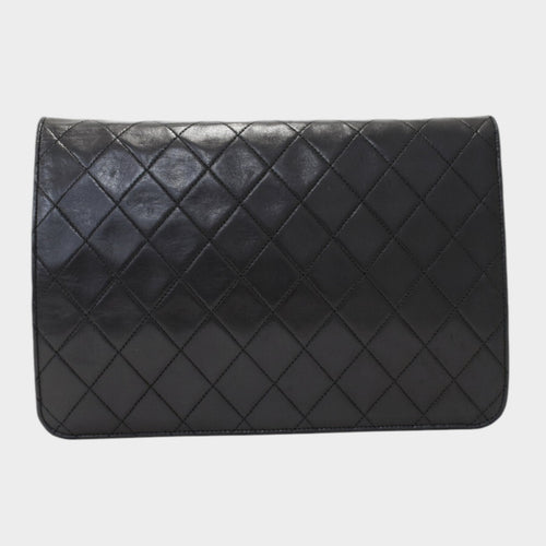 Chain Shoulder Bag Matelassé Single Flap Lambskin Leather Black Tasche