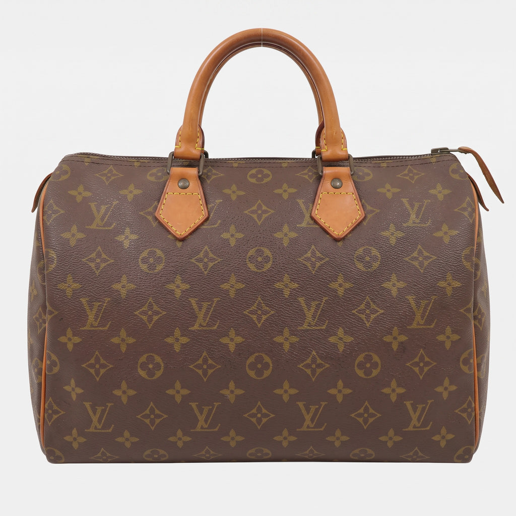 LOUIS VUITTON◆Monogram Speedy◆Toile fabric calf leather genuine leather◆Handbag◆Brown gold hardware