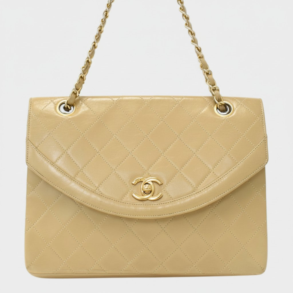 Chanel Chain Shoulder Bag Matelassé Coco Mark Lambskin Leather Tasche