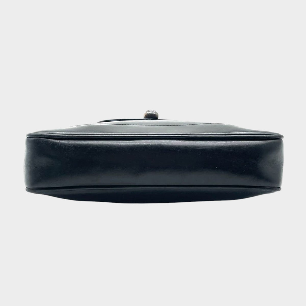 GUCCI Bamboo Handbag, Black Leather, Gold Hardware, Tasche