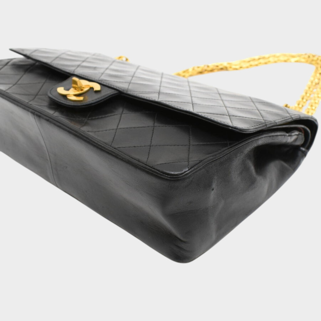 Excellent Condition CHANEL Chain Shoulder Bag Matelassé Coco Mark Lambskin Black Gold Hardware