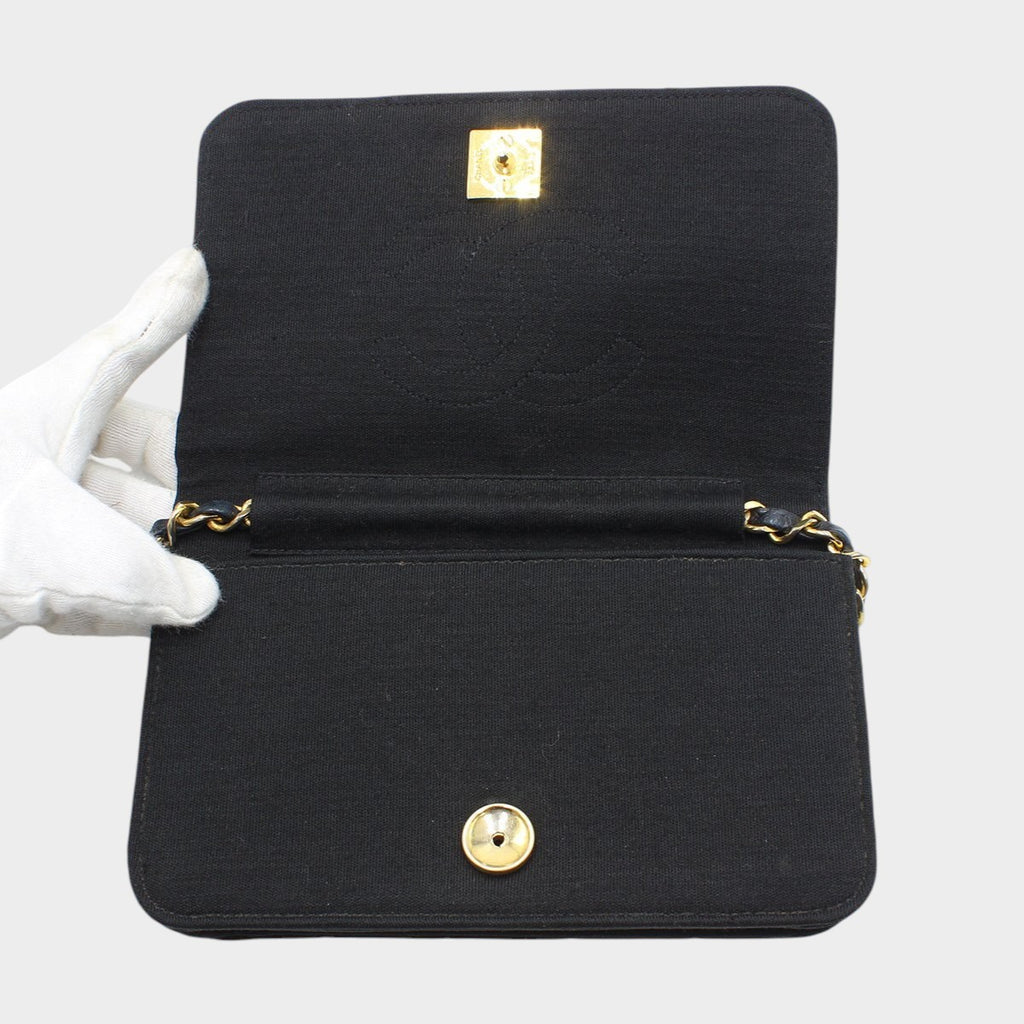 Chanel Jersey Mini Matelassé Chain Shoulder Bag, Black with Gold Hardware, Vintage,