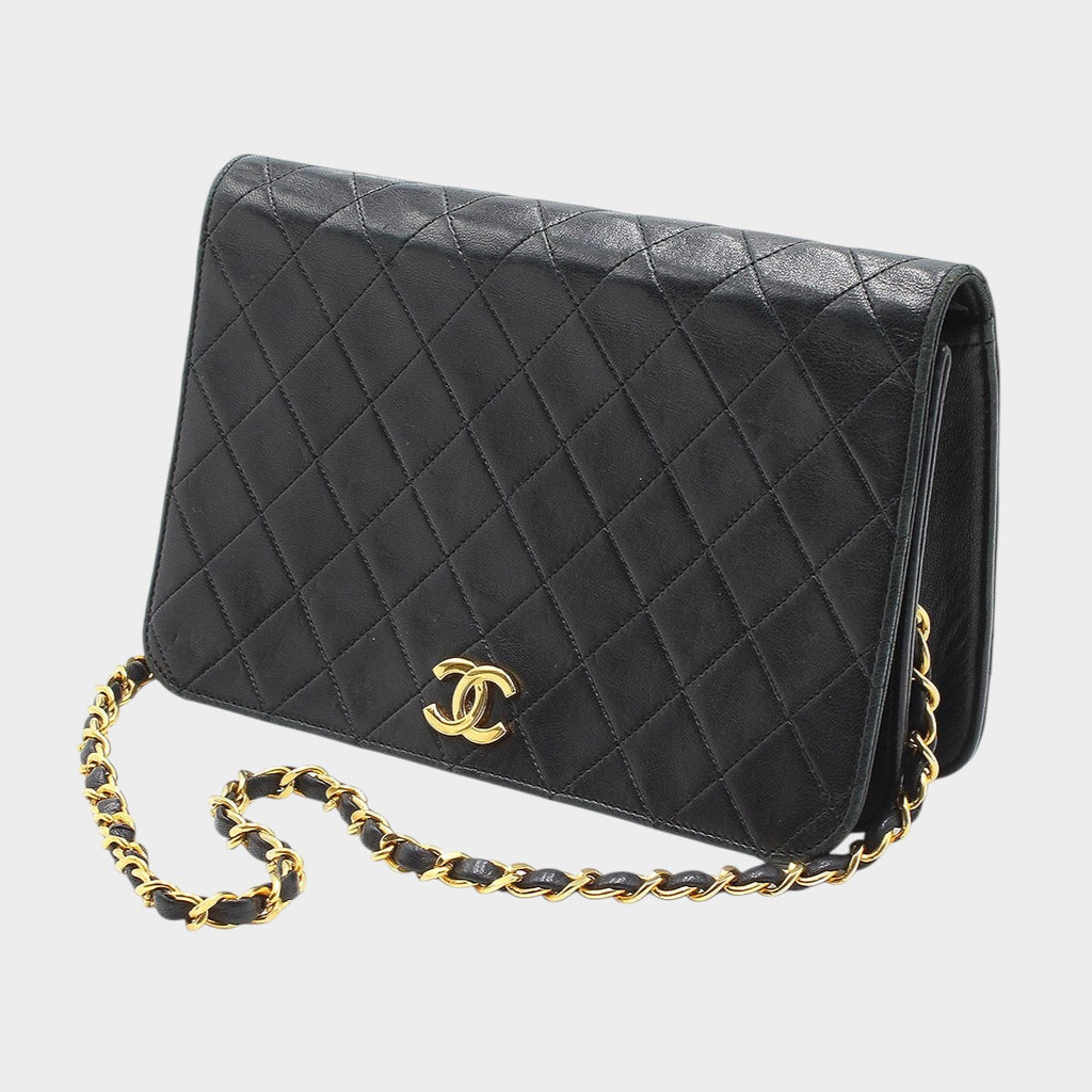 Chanel Matelassé Push-Lock Chain Shoulder Bag, Black with Gold Hardware, Vintage, CHANEL,