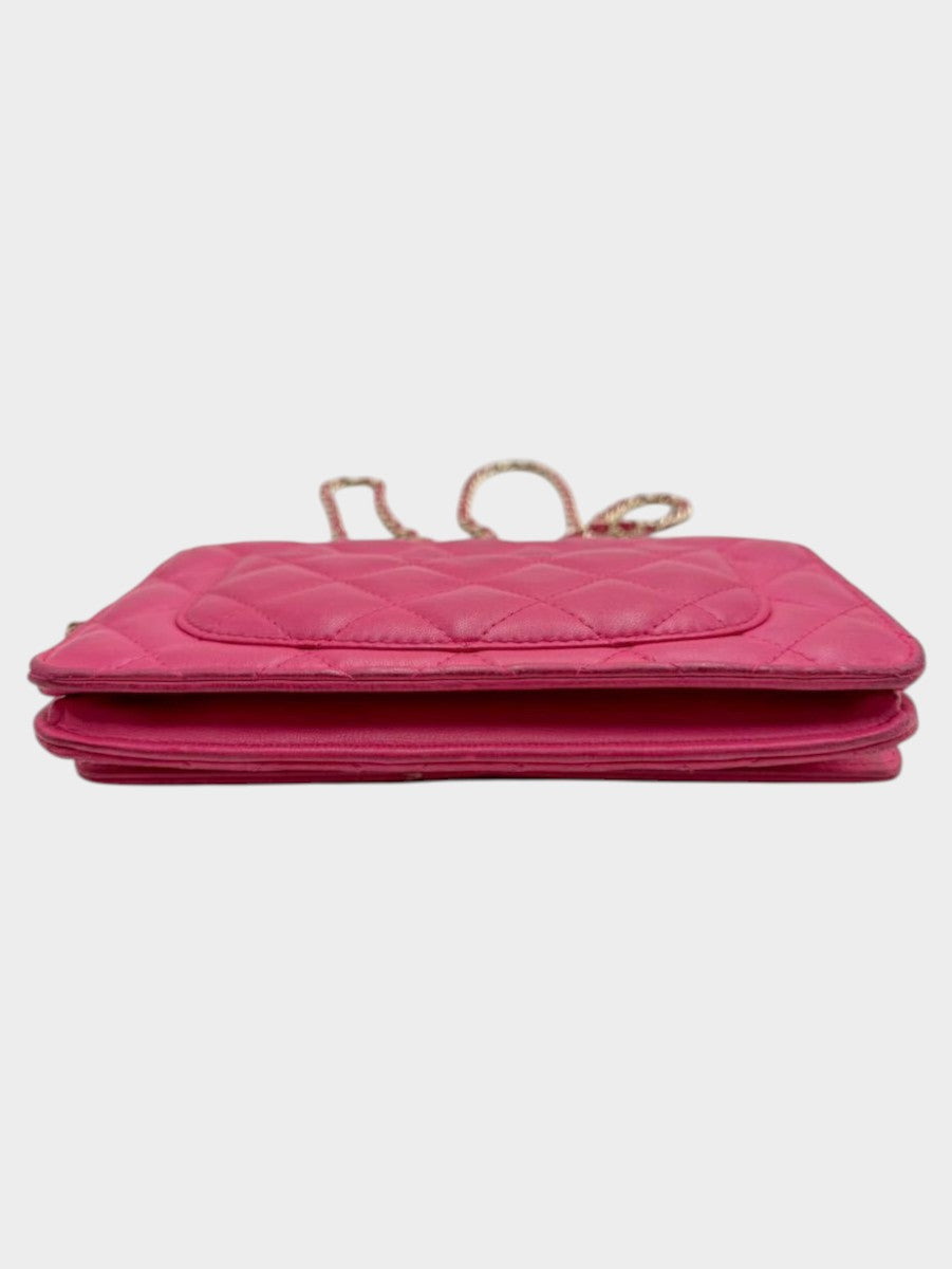 CHANEL Matelassé Chain Wallet, Lambskin, Pink