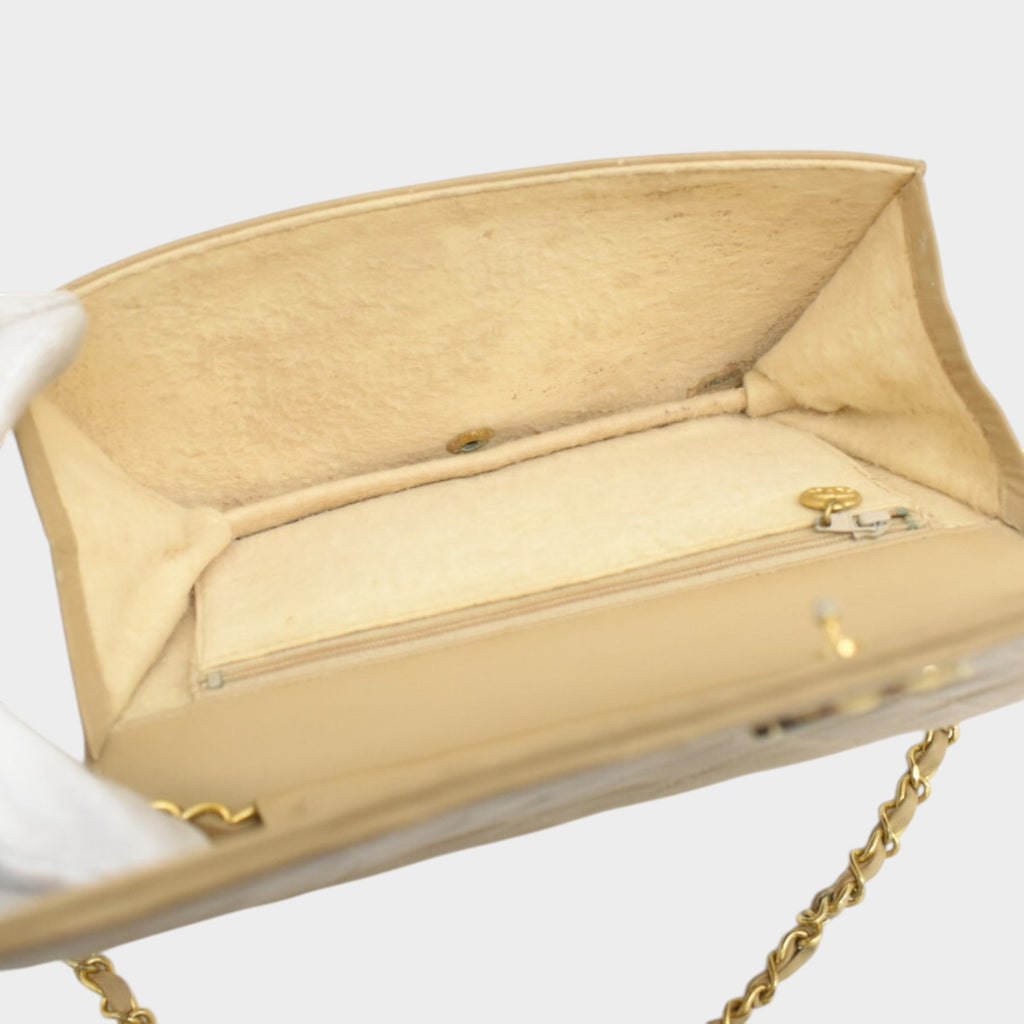 Chain Shoulder Bag Matelassé Coco Mark Leather Beige Tasche