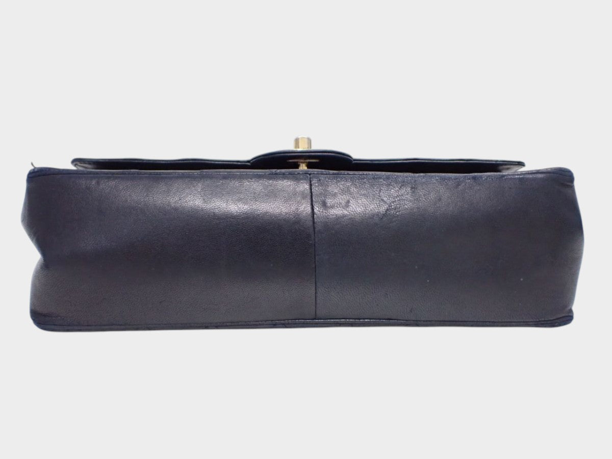 CHANEL Matelassé Double Flap Coco Mark Black Gold Lambskin Vintage No Serial Number Used
