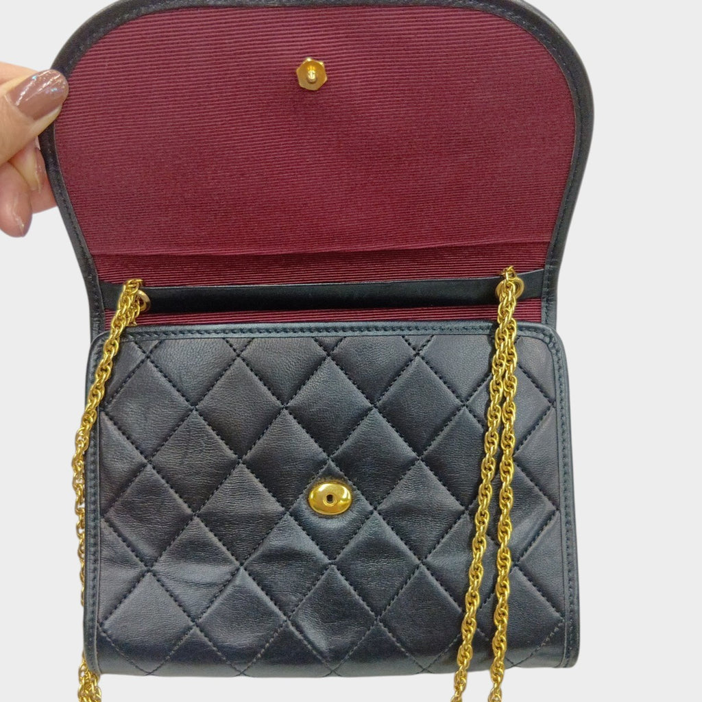 Chanel Matelassé Chain Shoulder Bag, Lambskin, Black, Gold Hardware, Vintage CHANE