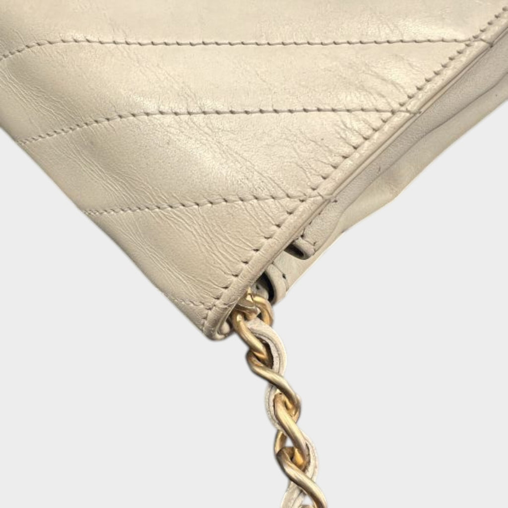 Chanel Bias Stitch Chain Shoulder Bag Coco Mark Push Lock Gold Hardware Lambskin Vintage