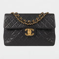 CHANEL Large Matelassé Chain Shoulder Bag, Lambskin, Black, Tasche