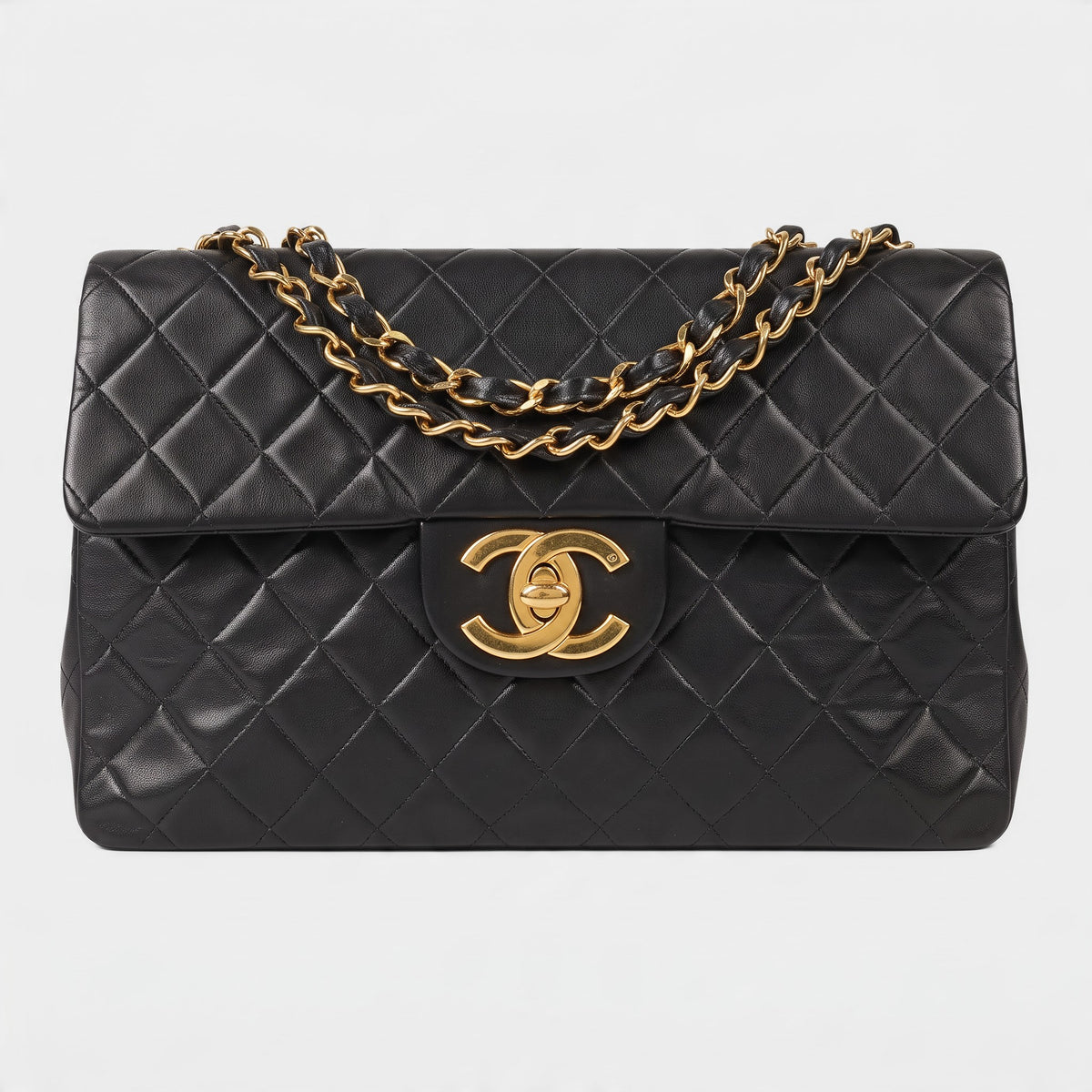 CHANEL Large Matelassé Chain Shoulder Bag, Lambskin, Black, Tasche