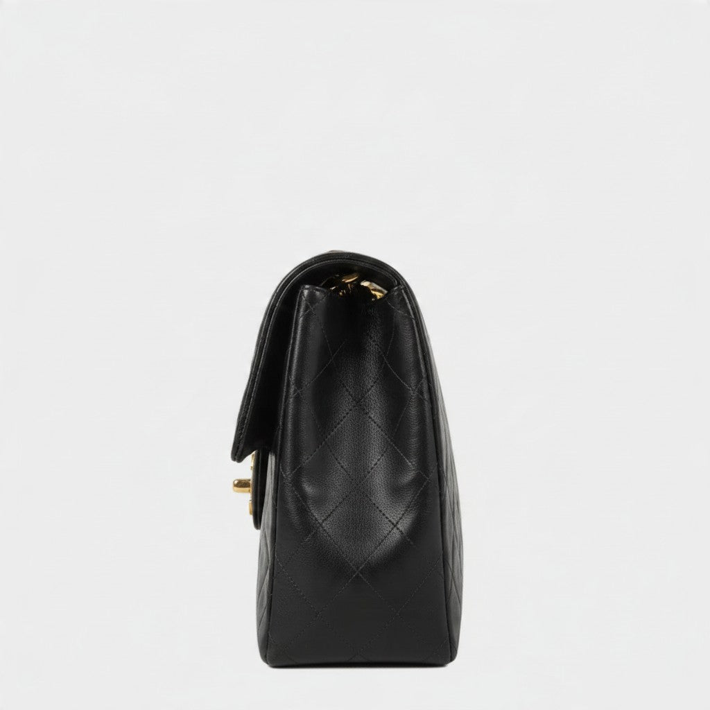 CHANEL Large Matelassé Chain Shoulder Bag, Lambskin, Black, Tasche