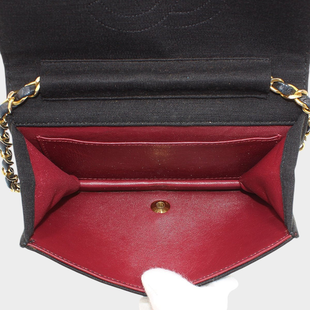 Chanel Jersey Mini Matelassé Chain Shoulder Bag, Black with Gold Hardware, Vintage,