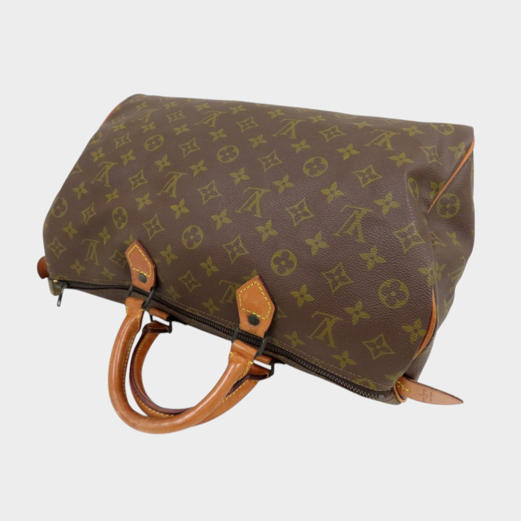 LOUIS VUITTON◆Monogram Speedy◆Toile fabric calf leather genuine leather◆Handbag◆Brown gold hardware