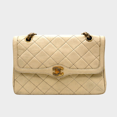 CHANEL Matelassé Chain Shoulder Bag, Double Flap, Lambskin, Turnlock Tasche