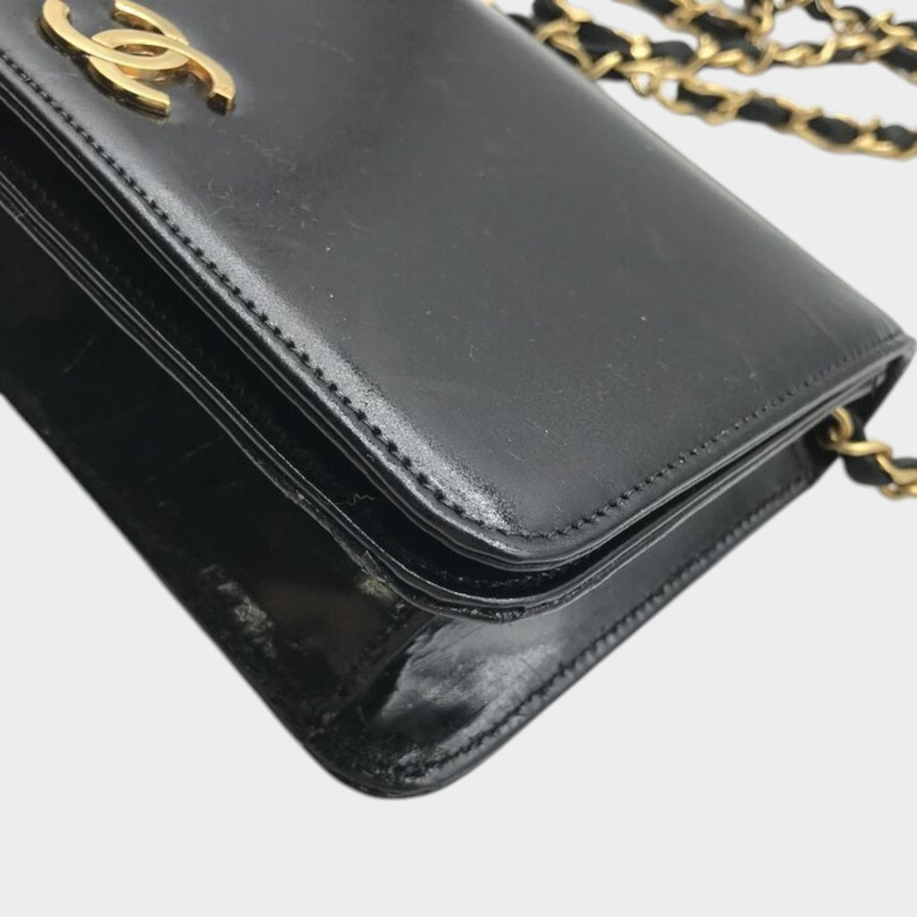 CHANEL Chanel Coco Mark Push Lock Chain Shoulder Bag Black Brand Women'