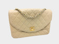 CHANEL Matelassé Lambskin Bag, Beige, Gold Hardware, Single Flap ■(H×W×D): Approx. 15.5cm×22.5cm×7.0cm