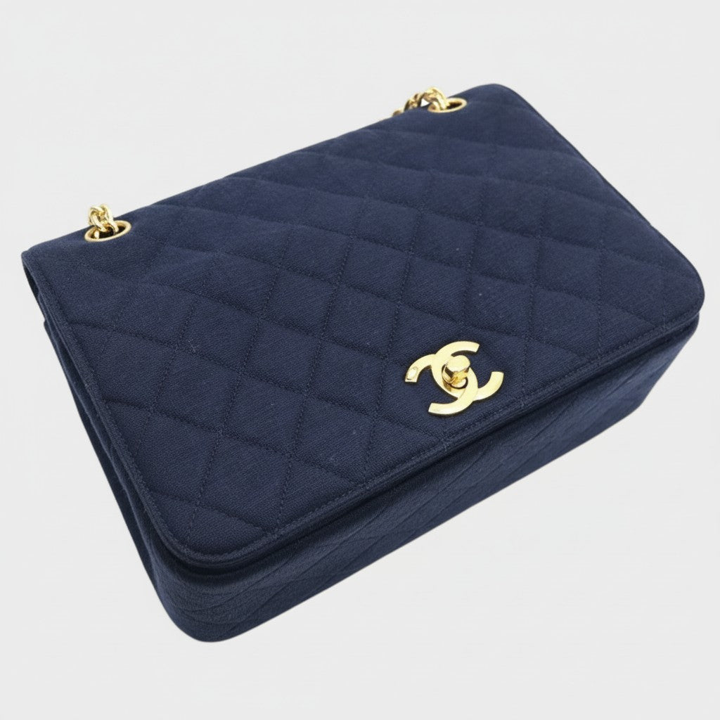 Excellent Condition CHANEL Coco Mark Matelassé Chain Shoulder Bag, Cotton, Tasche