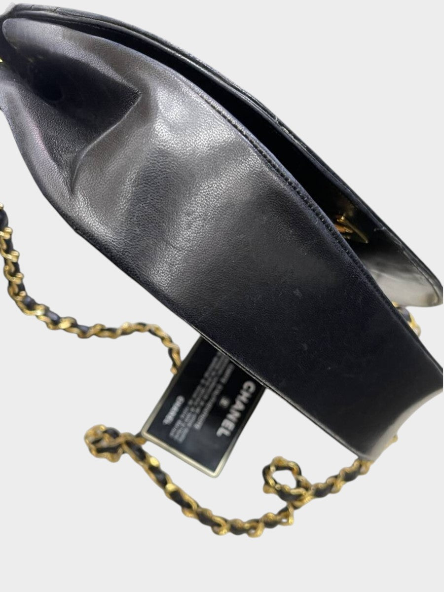 CHANEL Half Moon Leather Turnlock Chain Vintage Shoulder Bag (Serial Number 0)
