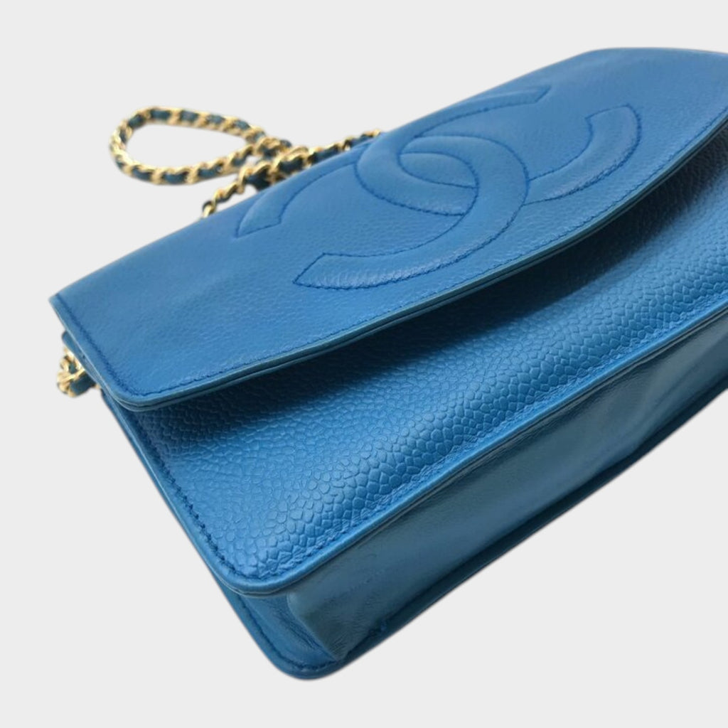 CHANEL Coco Mark Caviar Skin Chain Wallet Pouch Tasche