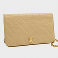 Chain Shoulder Bag Matelassé Coco Mark Leather Beige Tasche