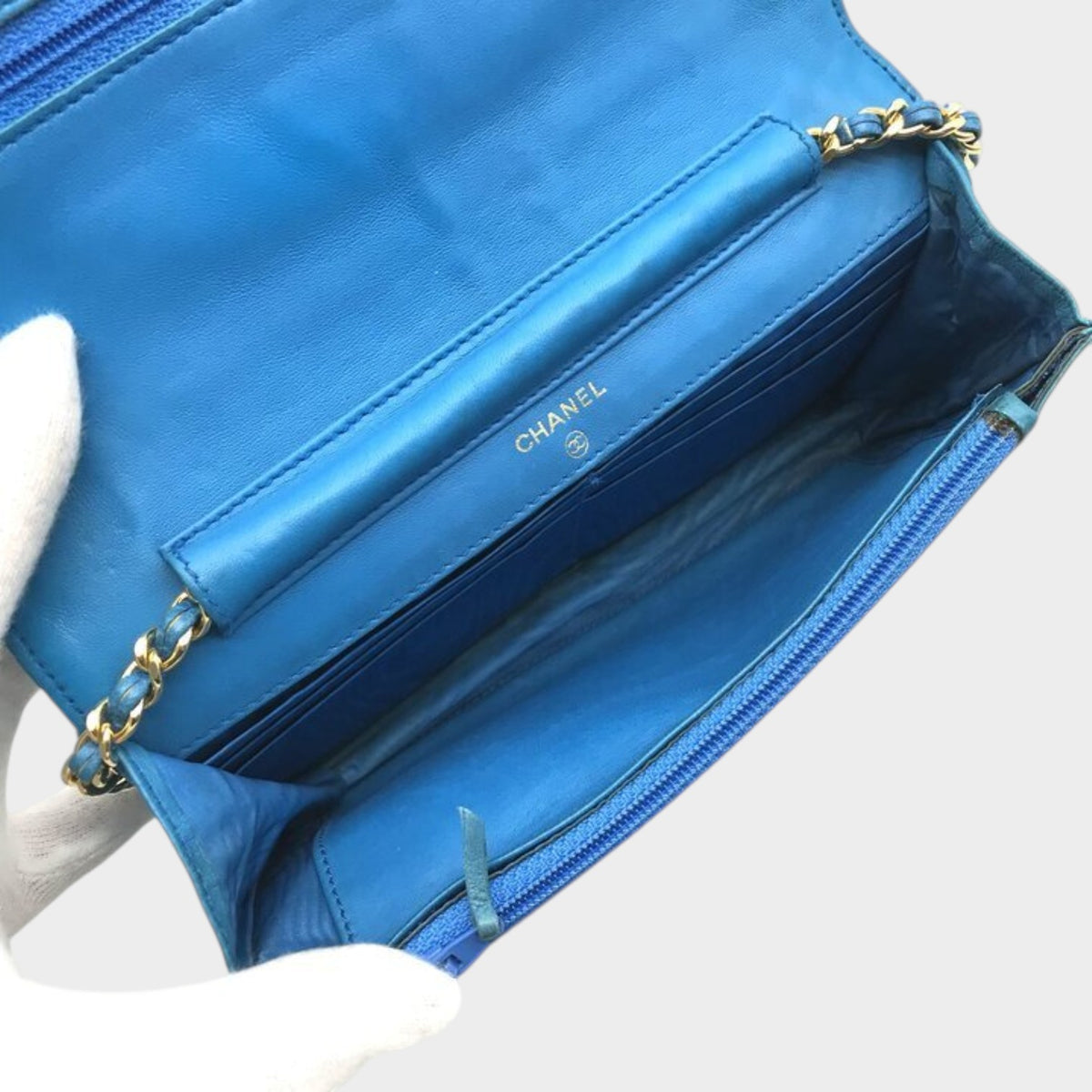 CHANEL Coco Mark Caviar Skin Chain Wallet Pouch Tasche