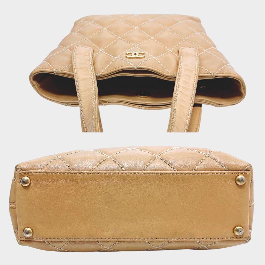 [Chanel] Wild Stitch Tote Bag, Beige, Handbag, Gold Hardware, Authentic, Tasche