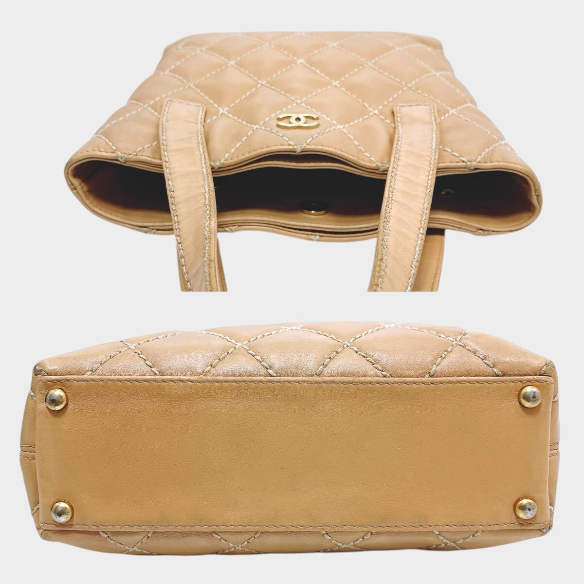[Chanel] Wild Stitch Tote Bag, Beige, Handbag, Gold Hardware, Authentic, Tasche