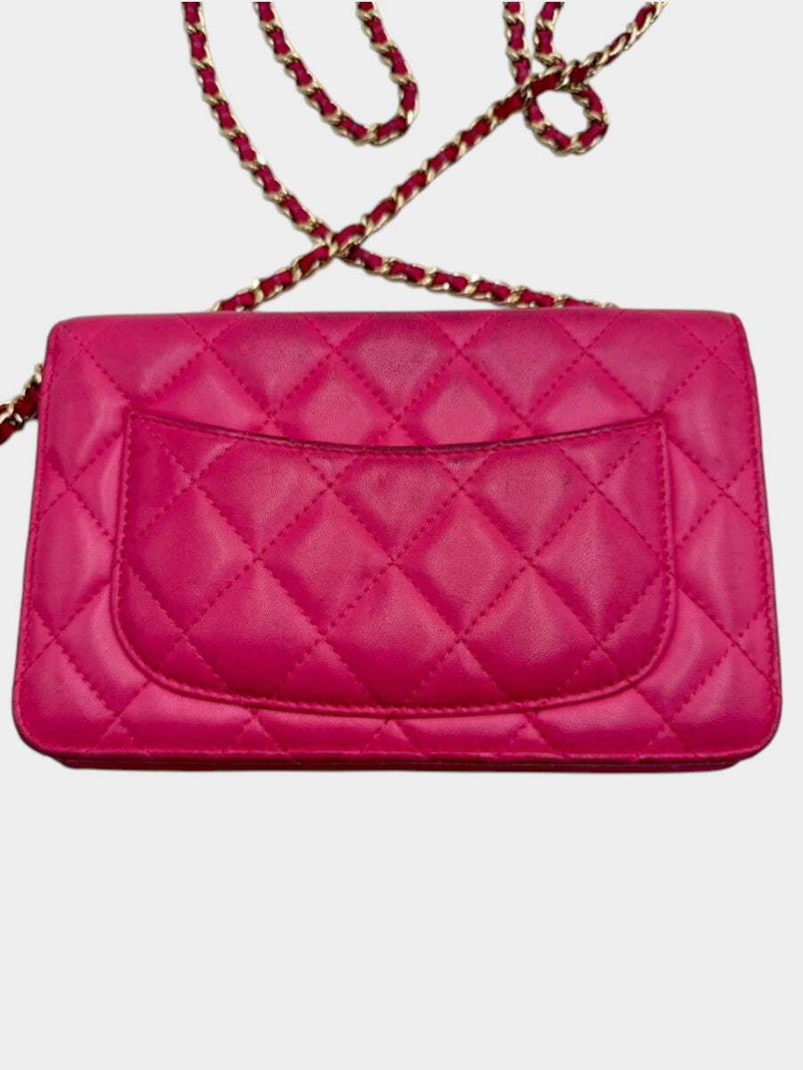 CHANEL Matelassé Chain Wallet, Lambskin, Pink