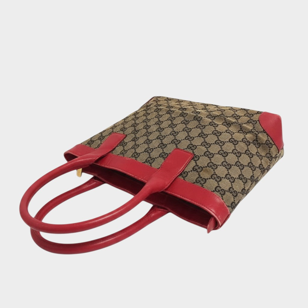 GUCCI 002 1119 GG Canvas x Leather Tote Bag Shoulder Tasche