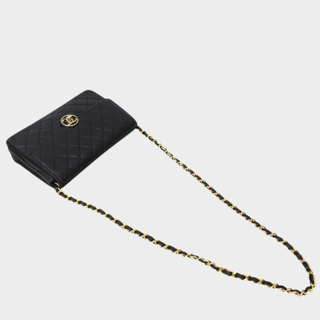 Vintage Matelassé Coco Mark Turnlock Circle Black Lambskin Gold Chain Shoulder Bag &nbsp;