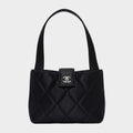 Mini Matelassé Satin Handbag, Black, Turnlock Closure, Mini Size, Compact, Boutique Style, tasche