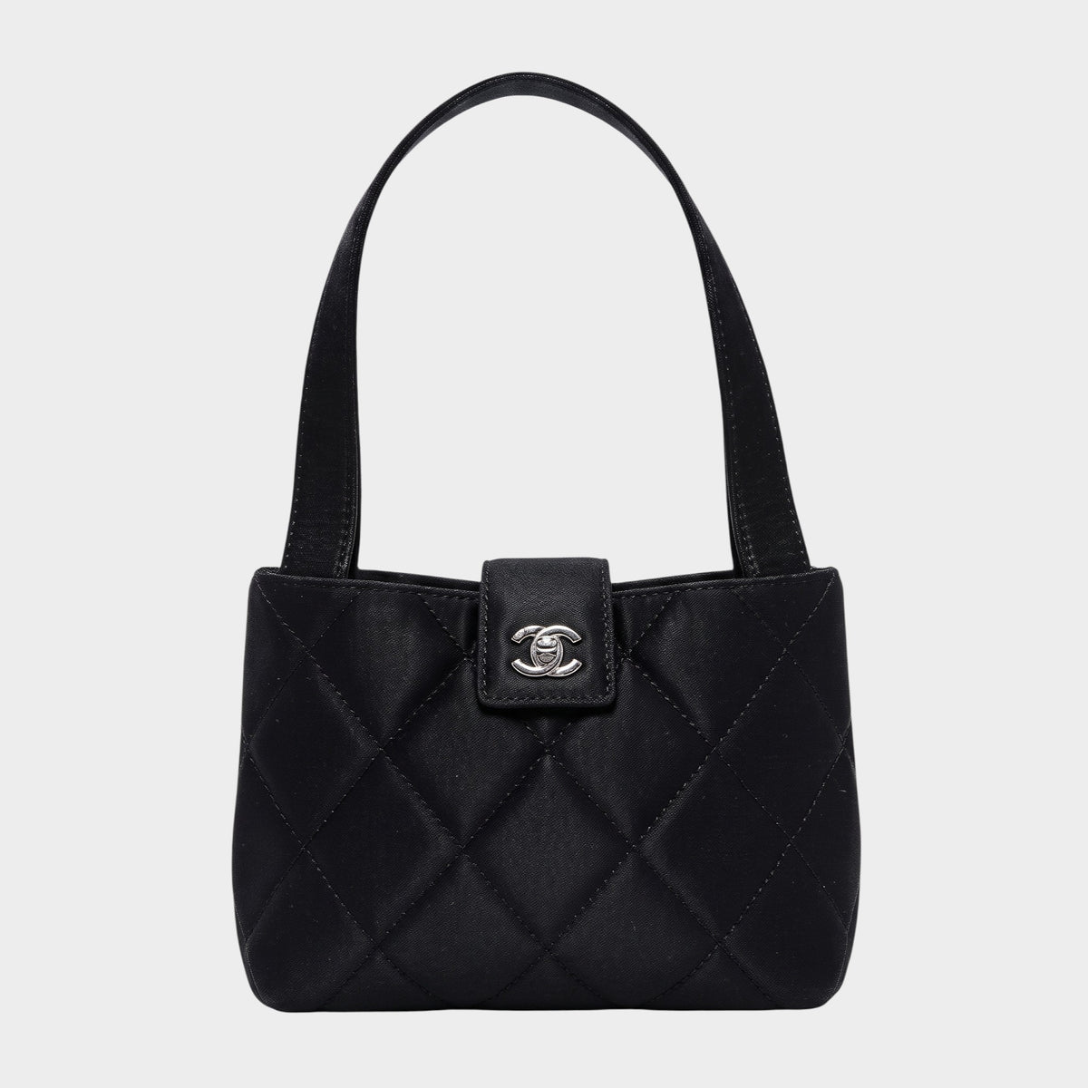 Mini Matelassé Satin Handbag, Black, Turnlock Closure, Mini Size, Compact, Boutique Style, tasche