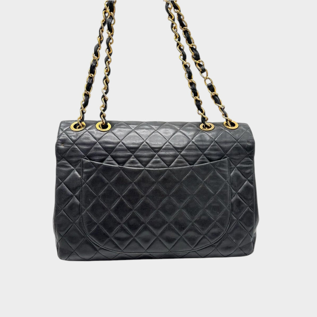 CHANEL Large Matelassé Chain Shoulder Bag, Lambskin, Black, Tasche