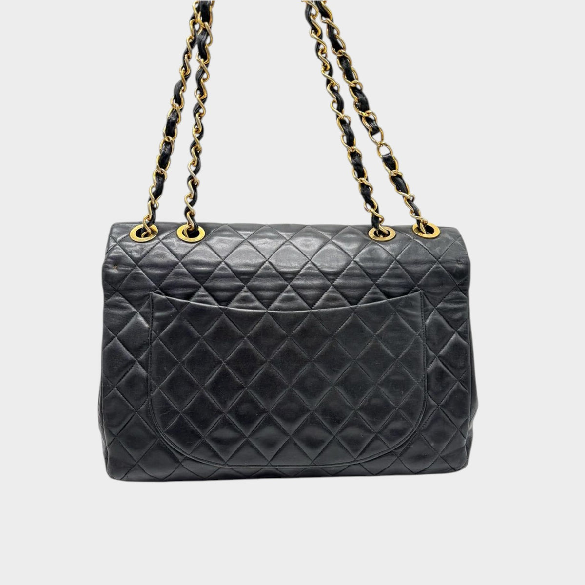 CHANEL Large Matelassé Chain Shoulder Bag, Lambskin, Black, Tasche