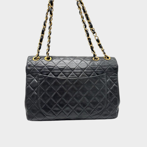 CHANEL Large Matelassé Chain Shoulder Bag, Lambskin, Black, Tasche
