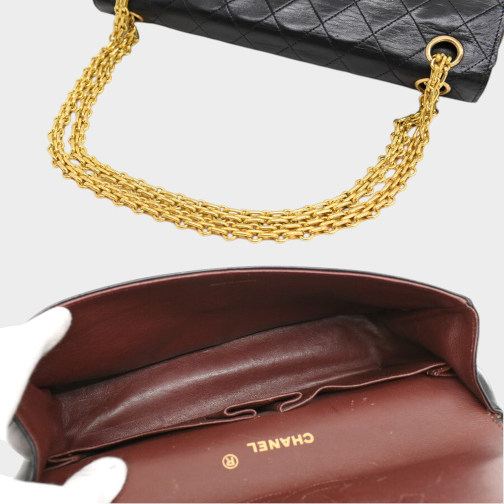 Excellent Condition CHANEL Chain Shoulder Bag Matelassé Coco Mark Lambskin Black Gold Hardware