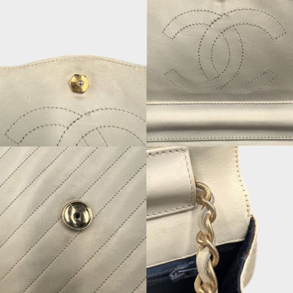 Chanel Bias Stitch Chain Shoulder Bag Coco Mark Push Lock Gold Hardware Lambskin Vintage