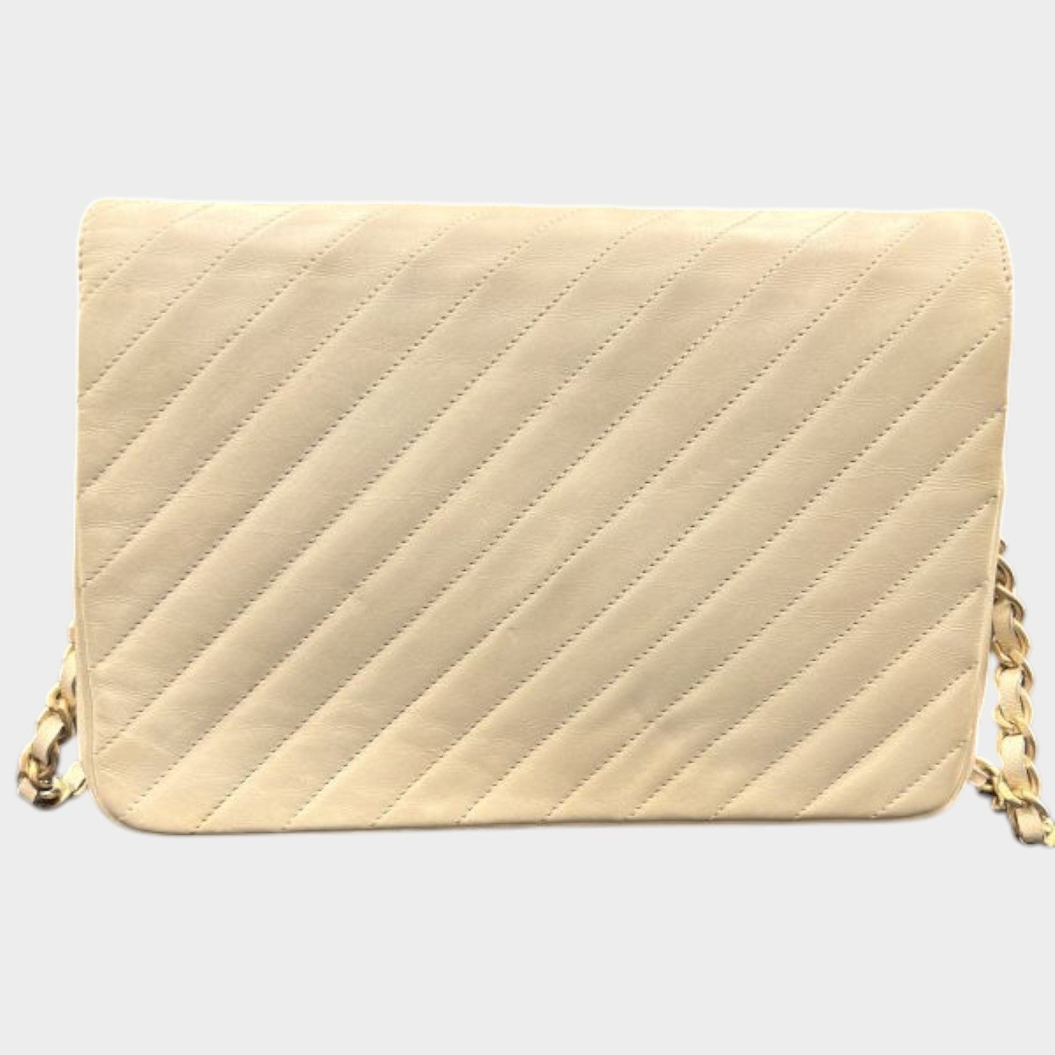 Chanel Bias Stitch Chain Shoulder Bag Coco Mark Push Lock Gold Hardware Lambskin Vintage