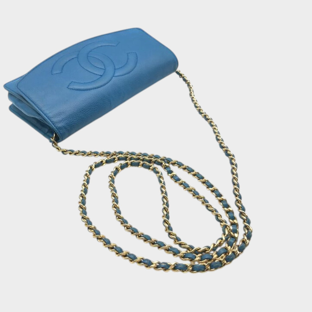 CHANEL Coco Mark Caviar Skin Chain Wallet Pouch Tasche