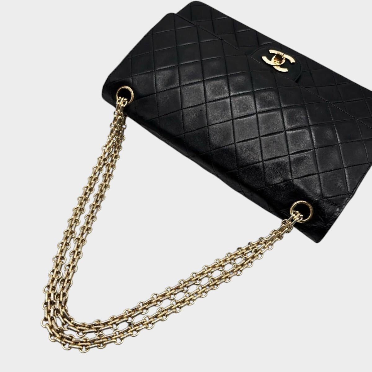 CHANEL Matelassé Double Flap Coco Mark Gold Chain Tasche