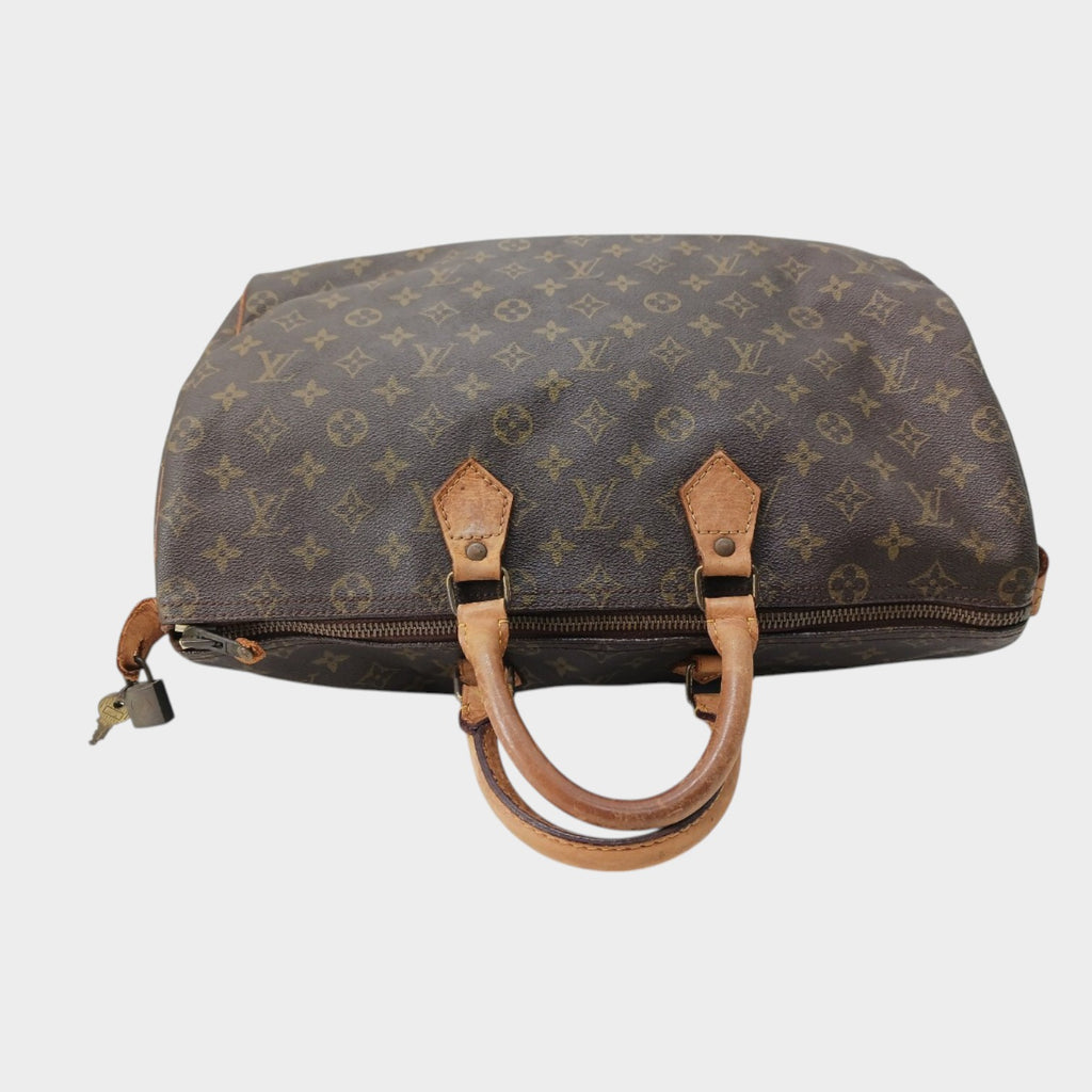 Louis Vuitton Monogram Speedy Handbag Boston Bag with Padlock