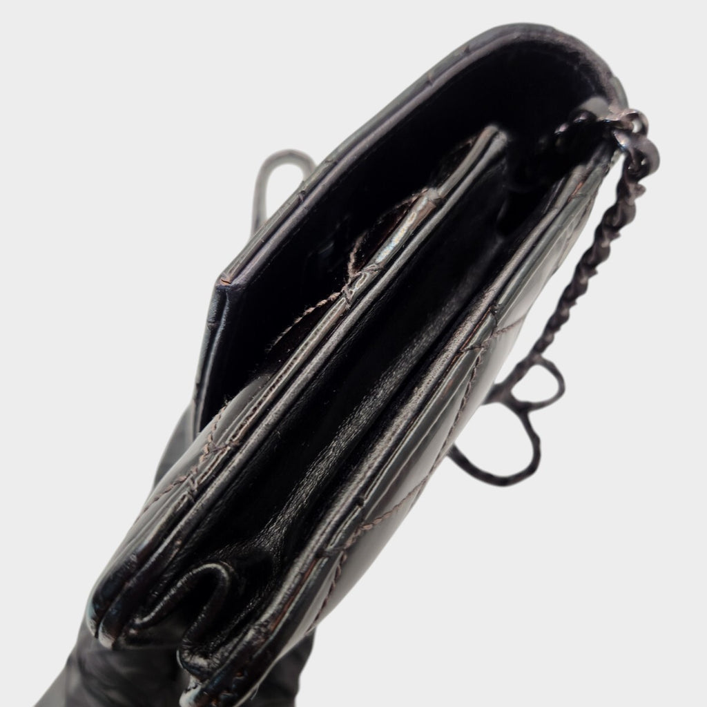 CHANEL Matelassé Enamel Chain Wallet Shoulder Bag with Coco Mark, Black