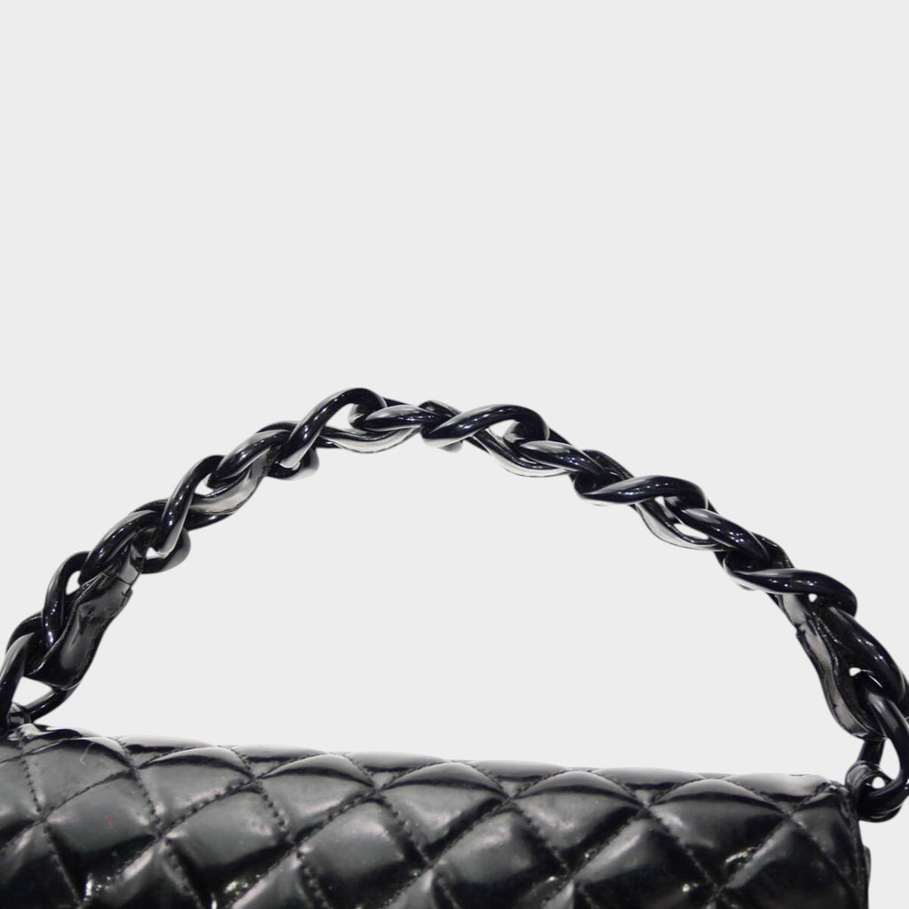CHANEL Matelassé Chain Handbag, Coco Mark, Silver Hardware, Patent Leather, Enamel, Black, Women'