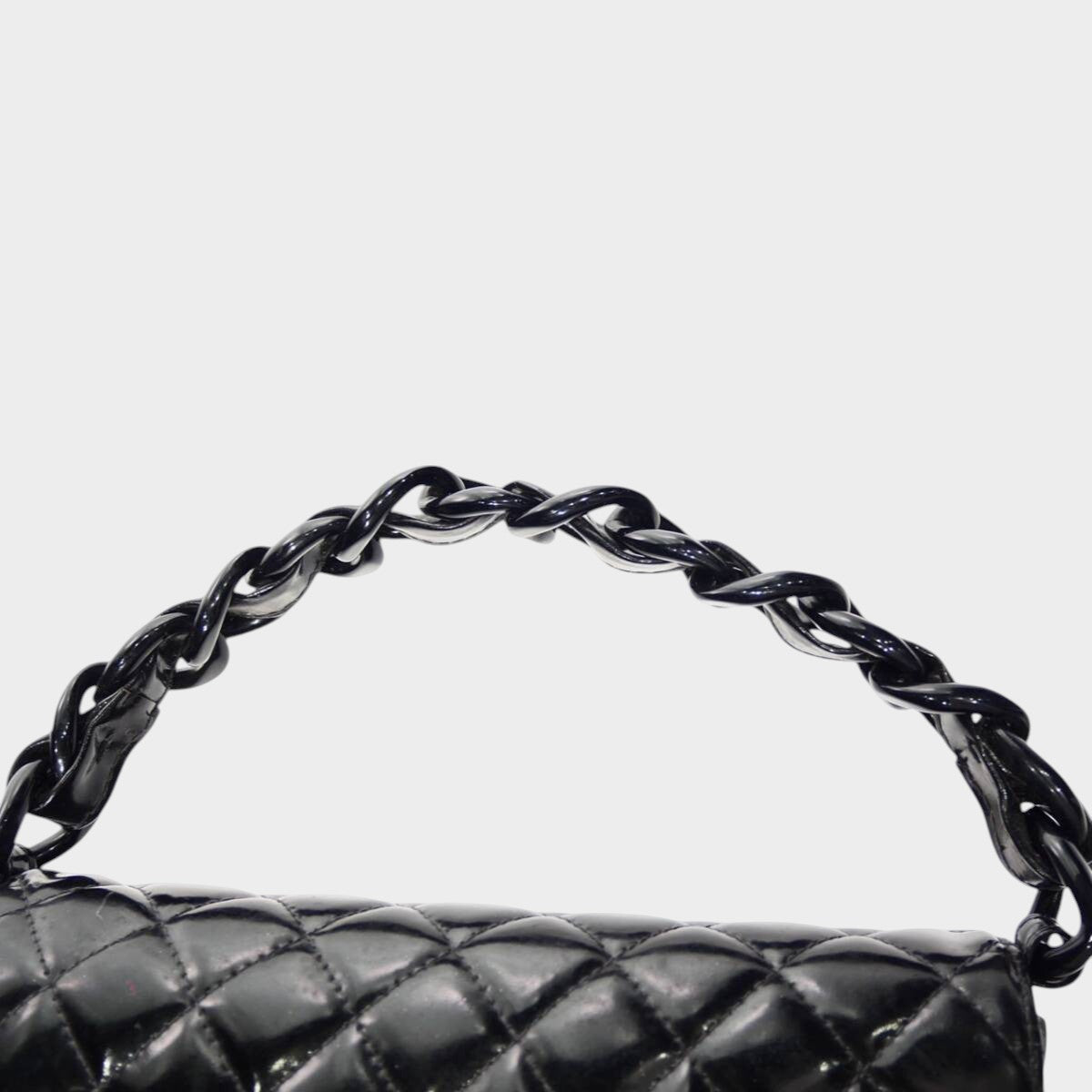 CHANEL Matelassé Chain Handbag, Coco Mark, Silver Hardware, Patent Leather, Enamel, Black, Women'