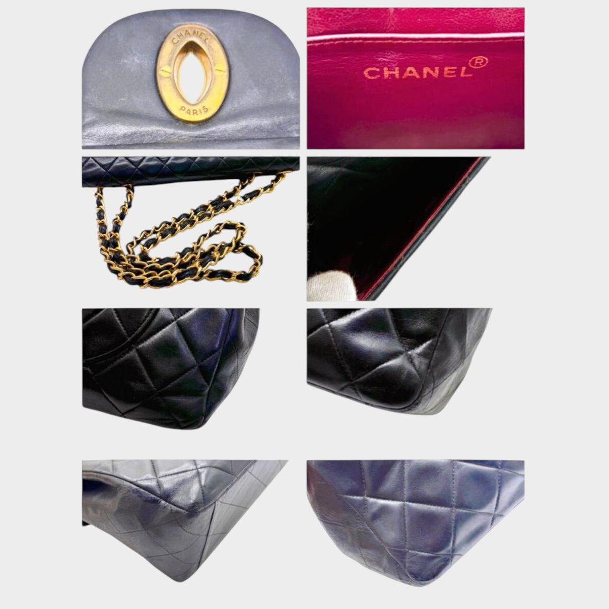 CHANEL Large Matelassé Chain Shoulder Bag, Lambskin, Black, Tasche