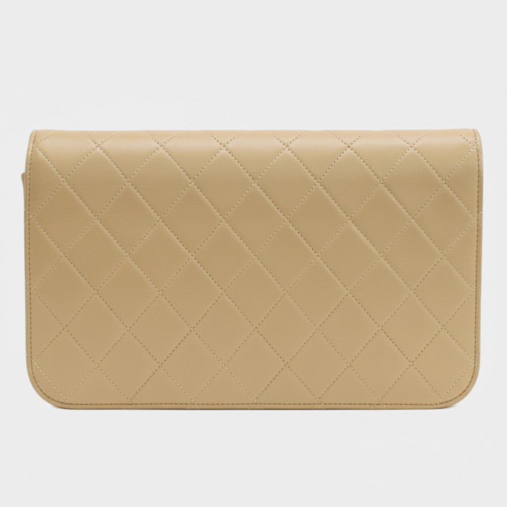 Chain Shoulder Bag Matelassé Coco Mark Leather Beige Tasche