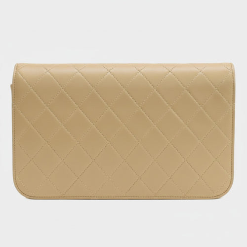Chain Shoulder Bag Matelassé Coco Mark Leather Beige Tasche